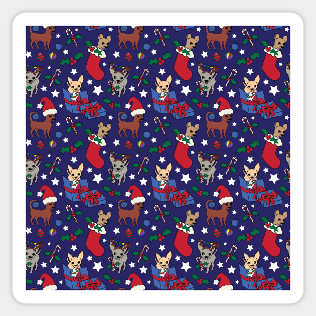 Christmas Chis! Christmas chihuahuas print in navy blue Sticker by bettyretro